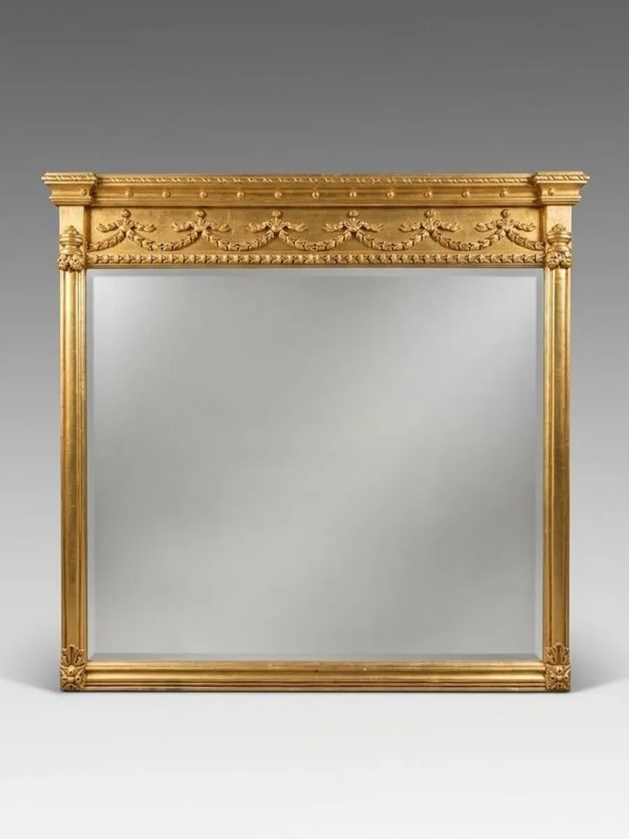 Large Regency Style Carved Giltwood Overmantel Mirror - Image 1