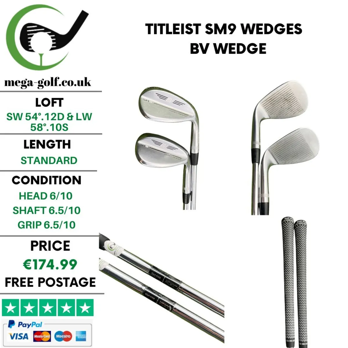 Titleist SM9 Wedges Sw 54°.12D & Lw 58°.10S /Wedge - Image 1