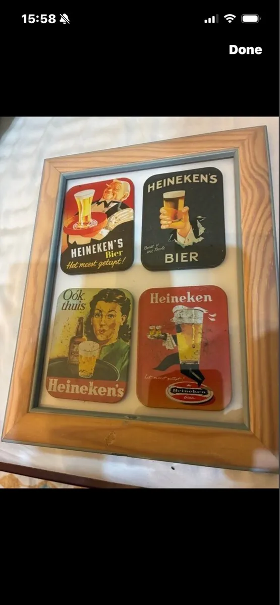 Framed Vintage Heineken Metal Coasters - Image 1