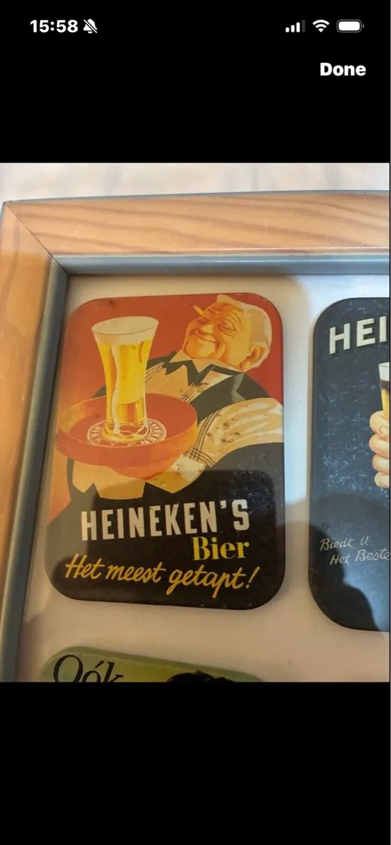 Framed Vintage Heineken Metal Coasters - Image 2