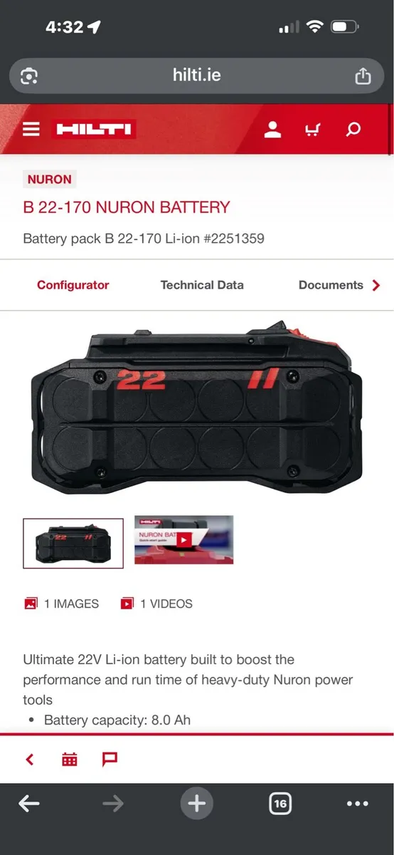 Hilti B22 - 170 Nuron Battery - Image 4