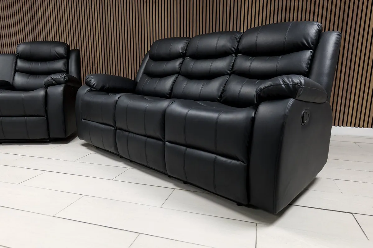 3+2 Roma Plus Black Leather Recliner Sofa Set - Image 3
