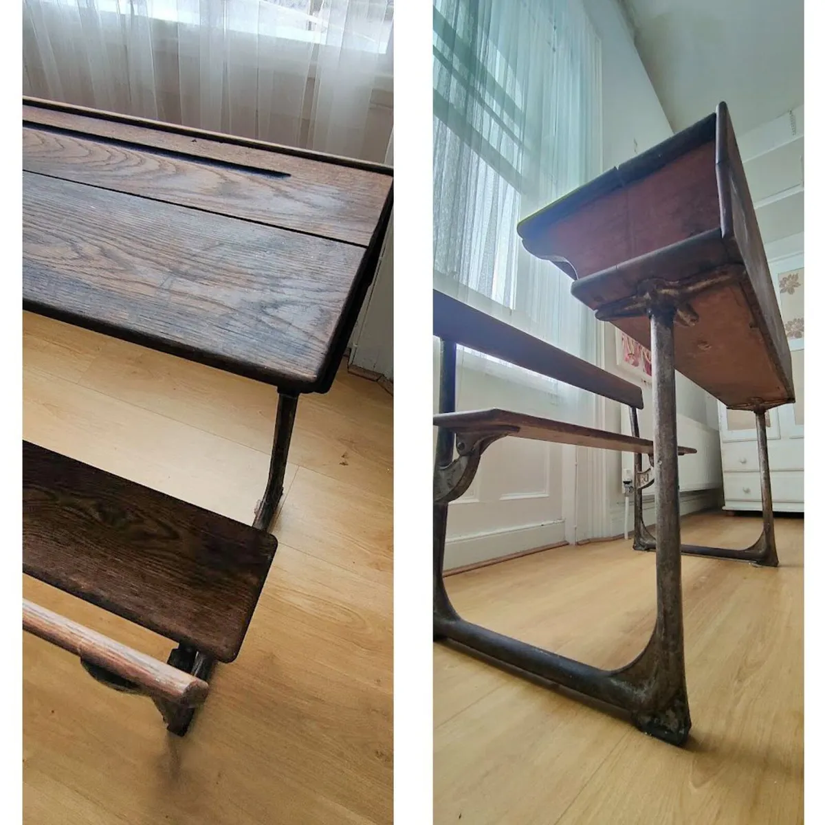 school desk - 2 seats - original old - Image 2