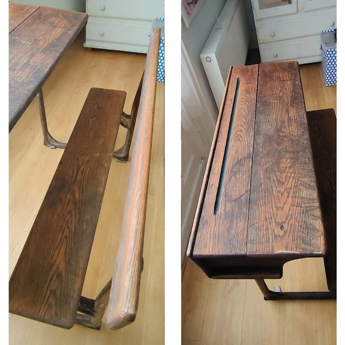 school desk - 2 seats - original old - Image 4
