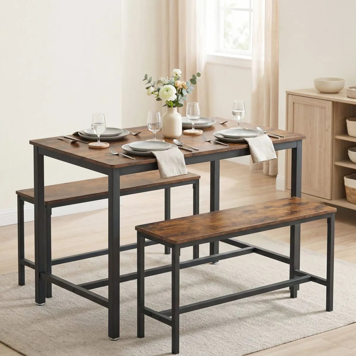 Dining Table With 2 Benches - FREE P&P - Image 1
