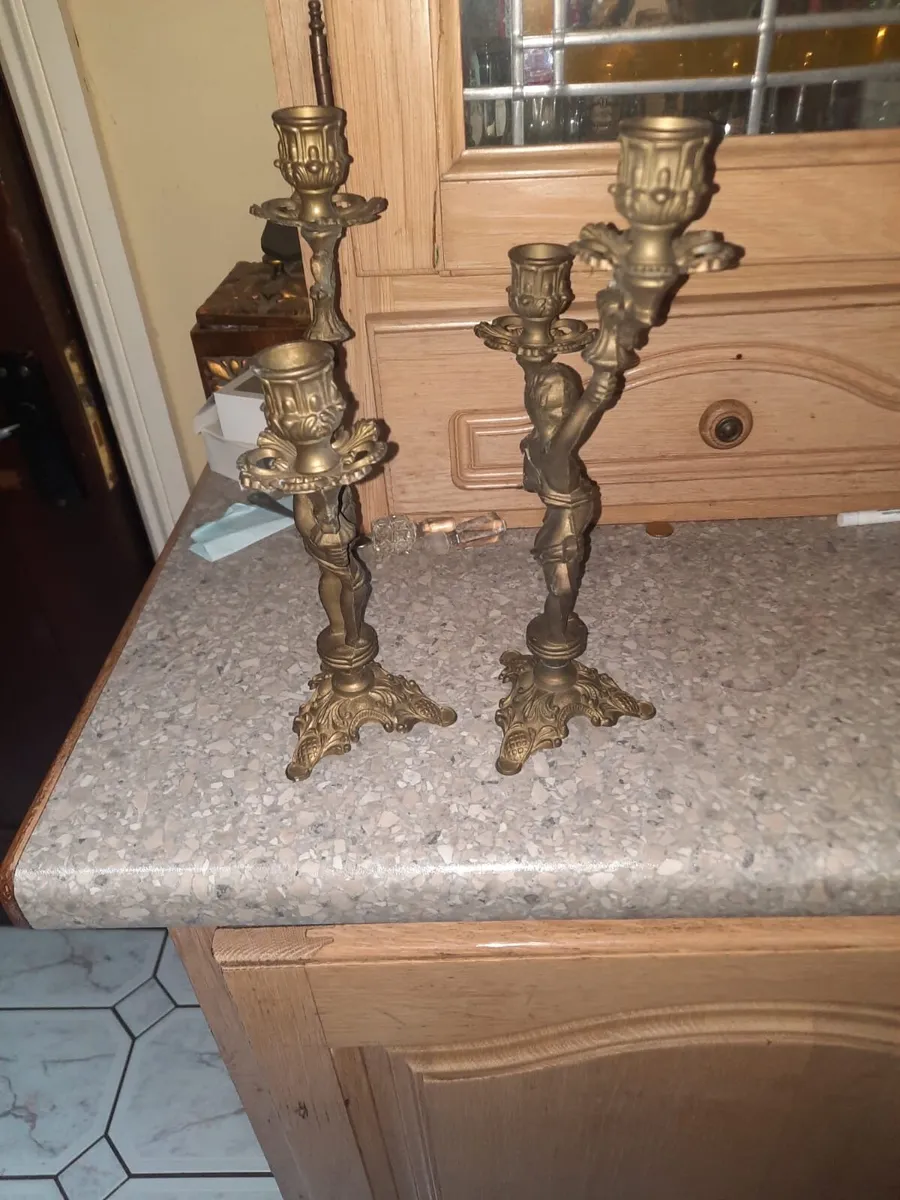 Antique brass candleholders - Image 4