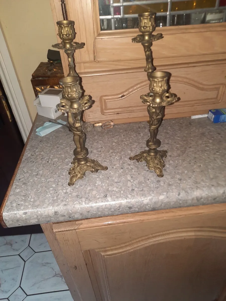 Antique brass candleholders - Image 1