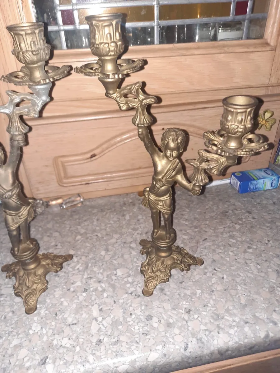 Antique brass candleholders - Image 3