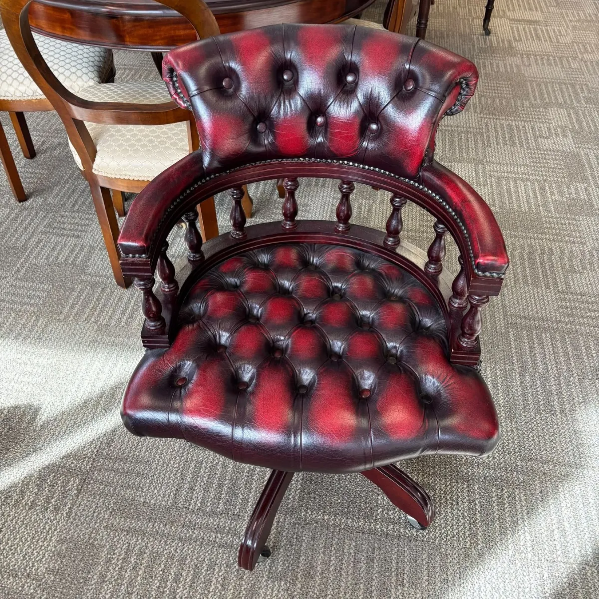Preowned Chesterfield button back swivel oxblood c - Image 1