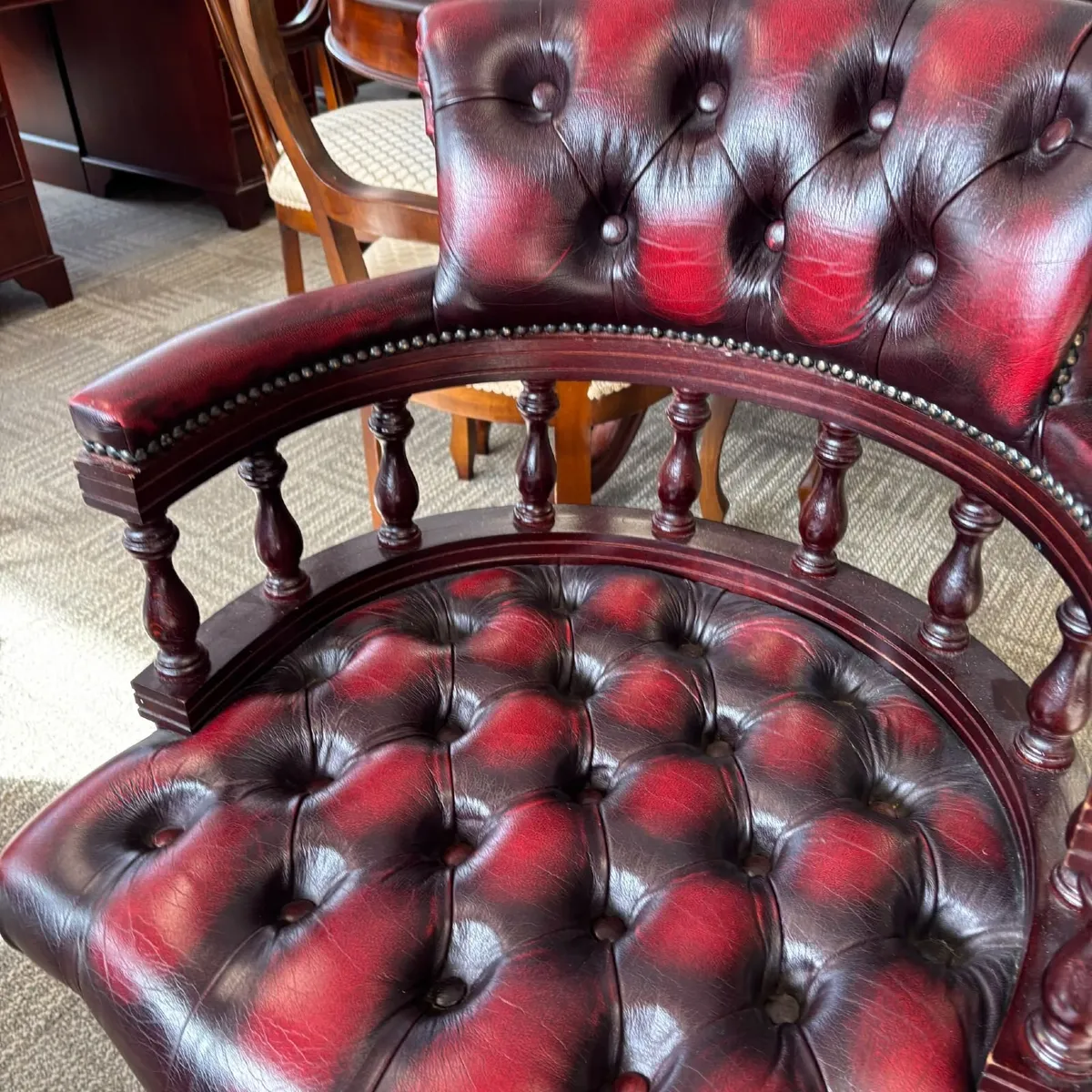 Preowned Chesterfield button back swivel oxblood c - Image 2