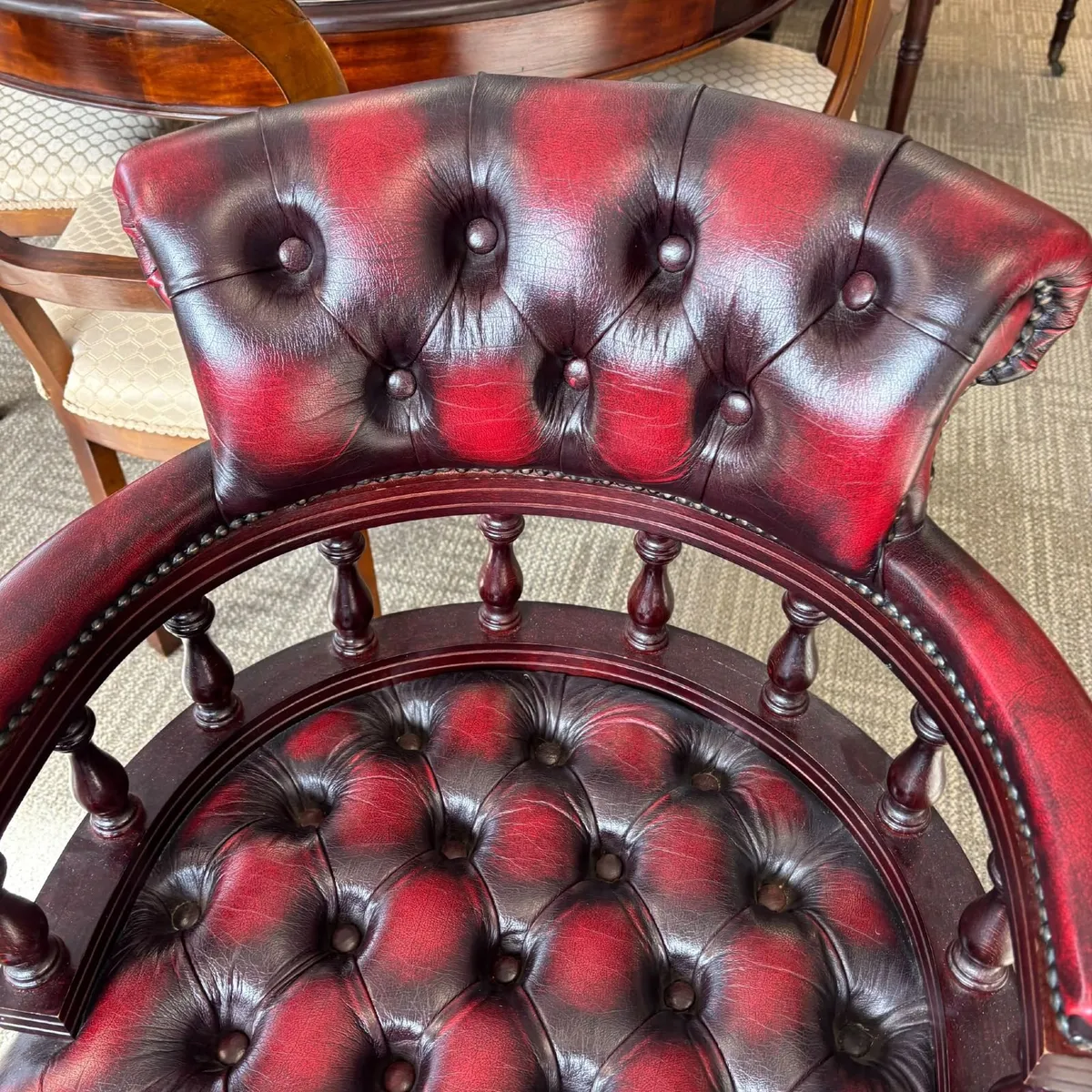 Preowned Chesterfield button back swivel oxblood c - Image 4
