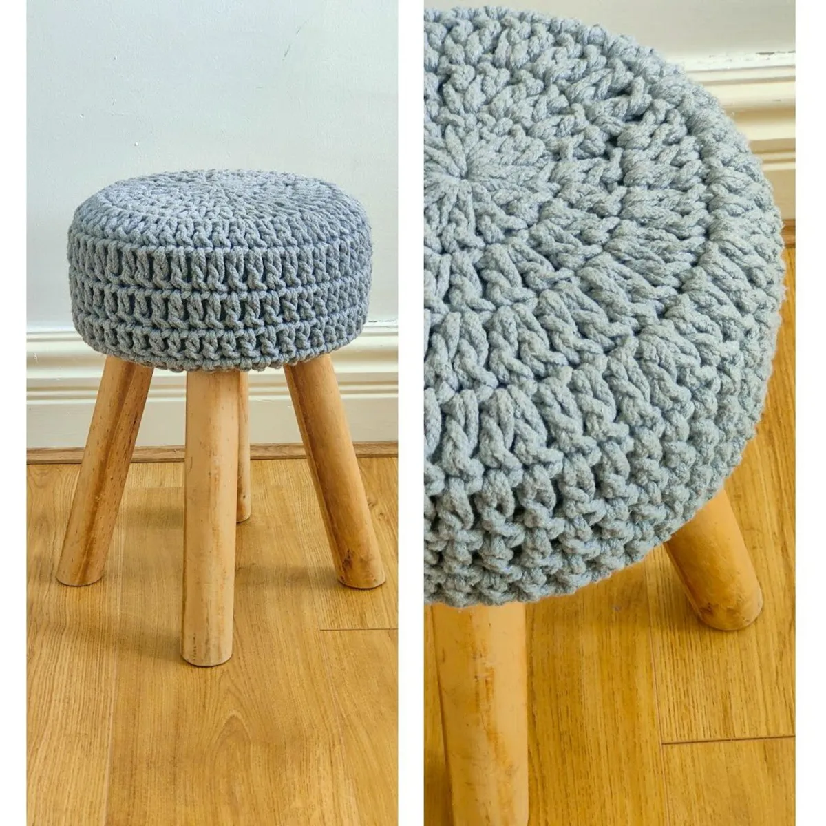 Gray  Stool - the Boho Style Crochet Cover Top - Image 2