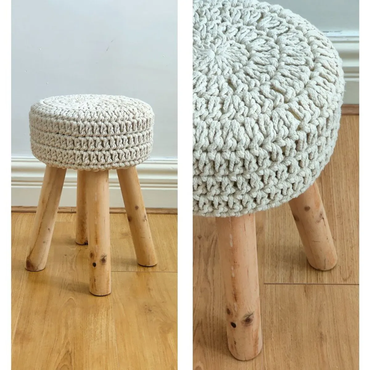 Beige Stool - the Boho Style Crochet Cover Top - Image 2