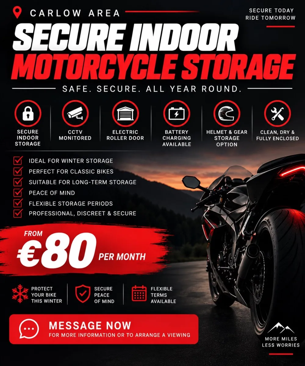 🏍️ SECURE INDOOR MOTORCYCLE STORAGE – CARLOW