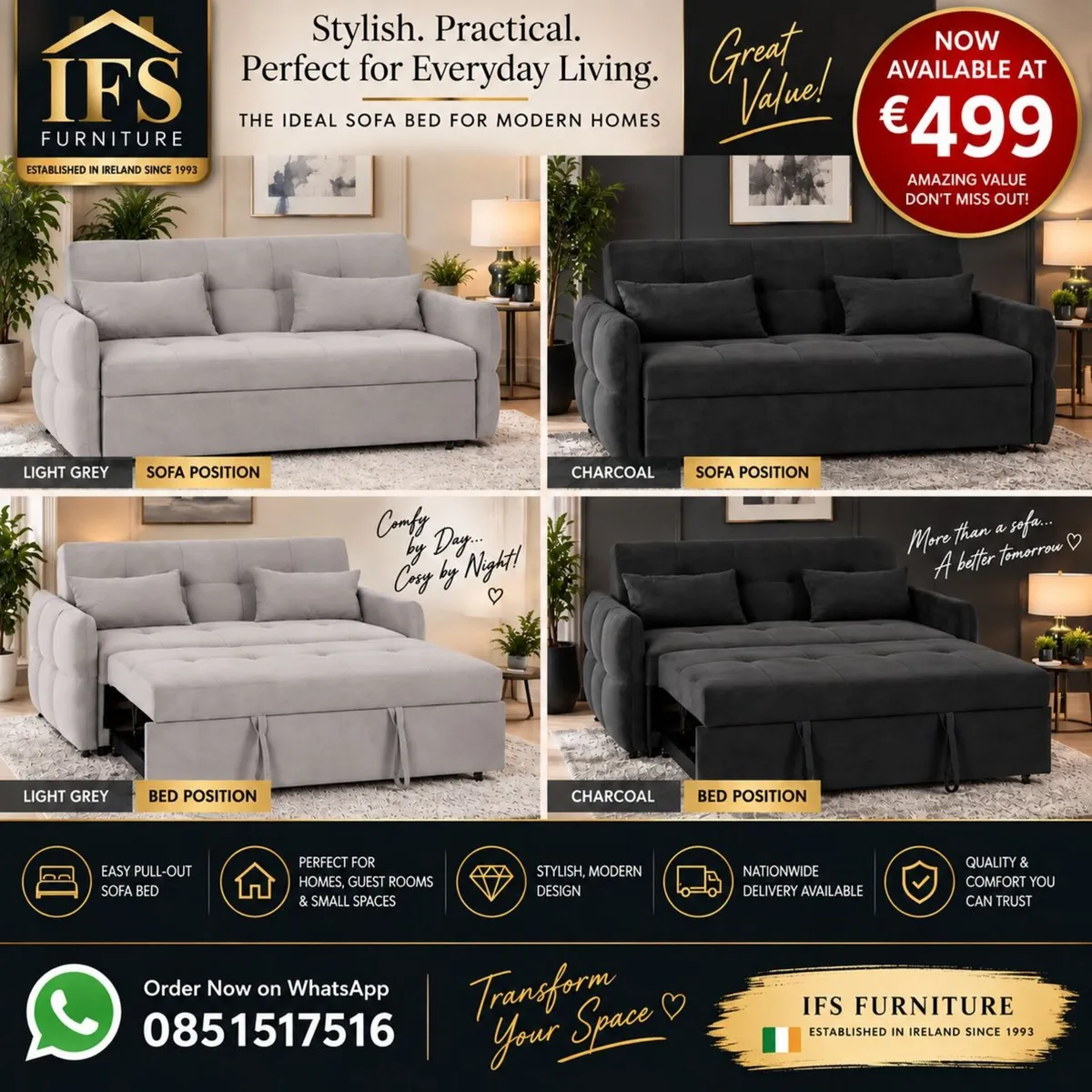 🔥 SOFA BY DAY… BED BY NIGHT — ONLY €499! 🔥 - Image 1