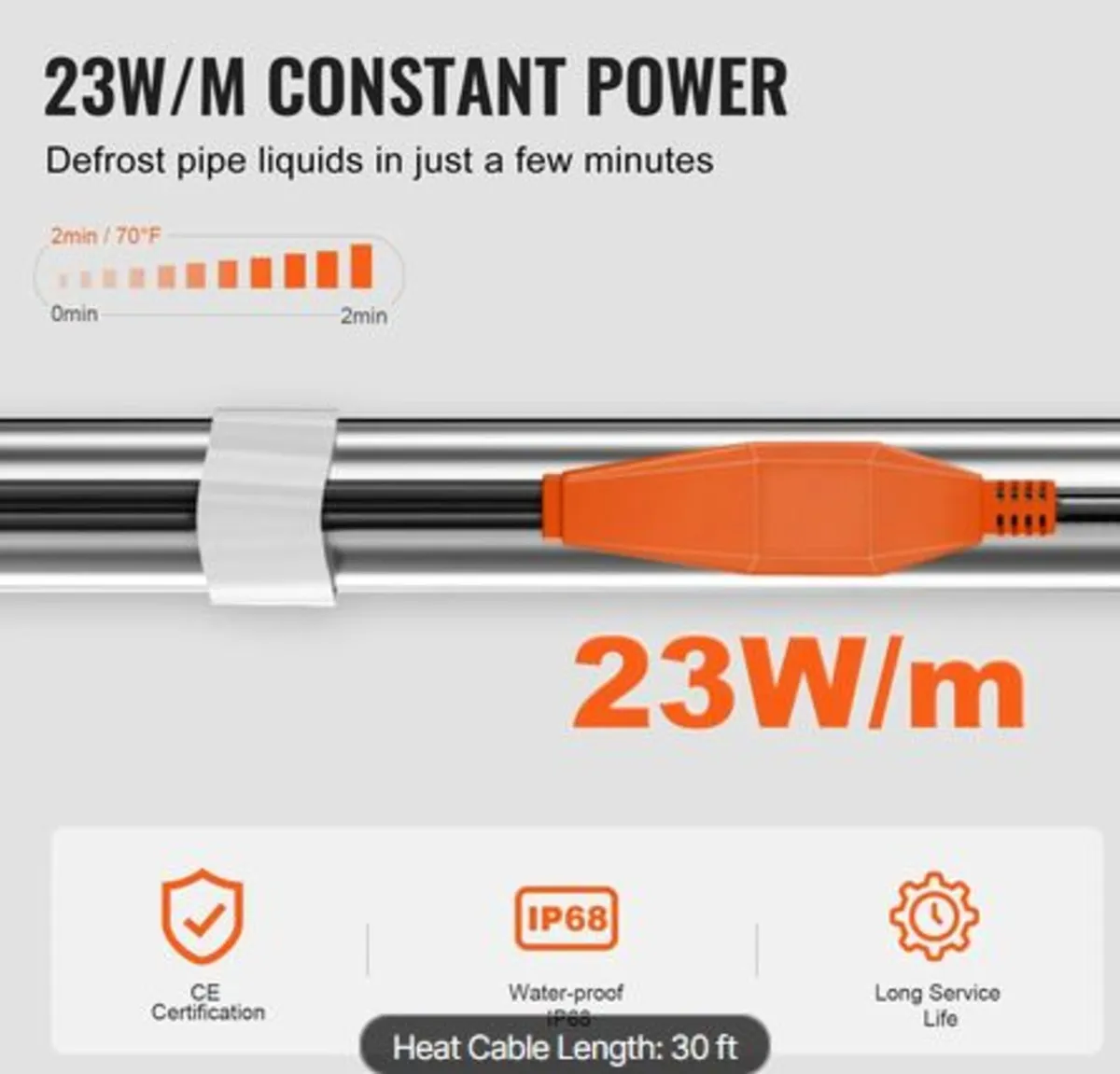 Pipe Heating Cable, 9m 23W/m Heat Tape for Pipes - Image 2