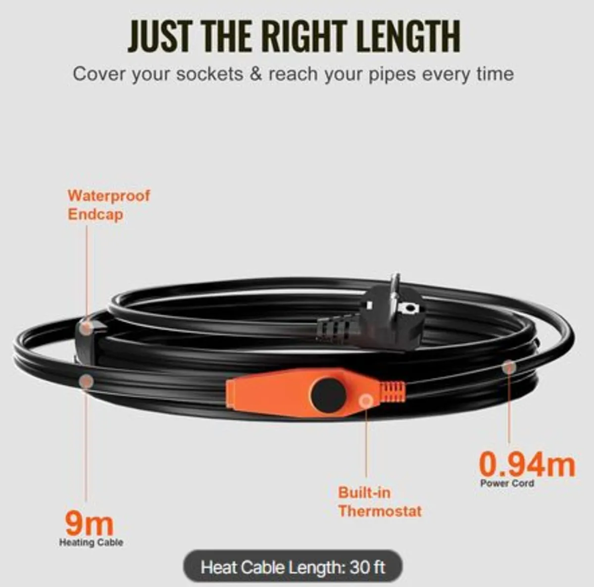 Pipe Heating Cable, 9m 23W/m Heat Tape for Pipes - Image 3