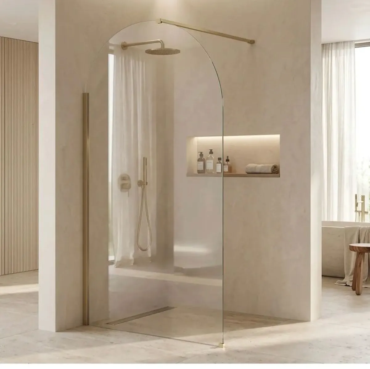 Brushed brass arched shower screen 1200mm - Image 1