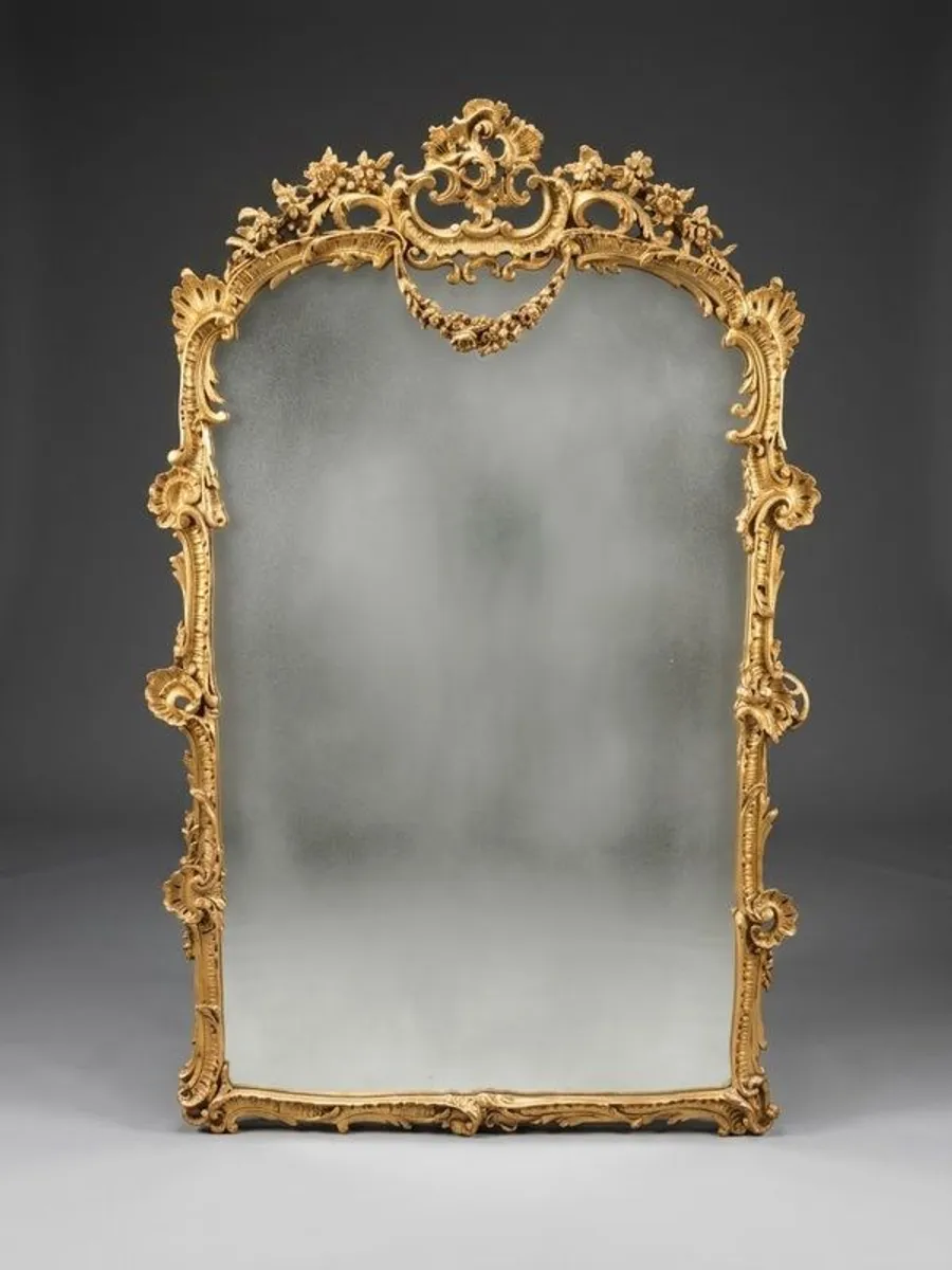 French Style Ornate Giltwood Panel Mirror - Image 1