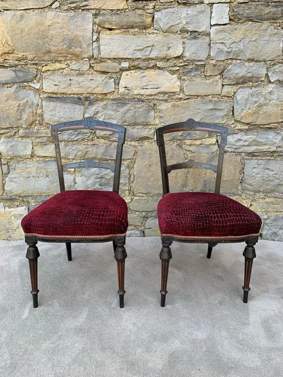 Pair of Late Victorian Ebonised Inlaid Chairs. - Image 1