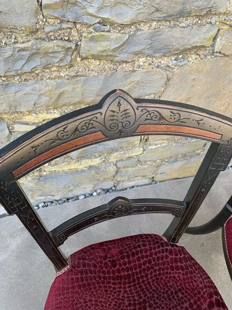 Pair of Late Victorian Ebonised Inlaid Chairs. - Image 2