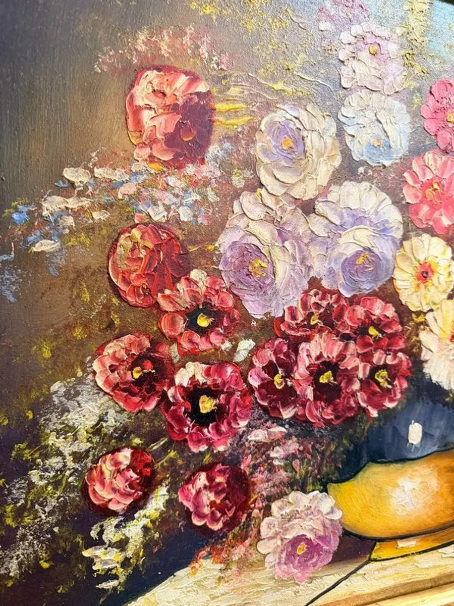 Vintage Floral Still Life Statement Framed Oil Painting - Image 3