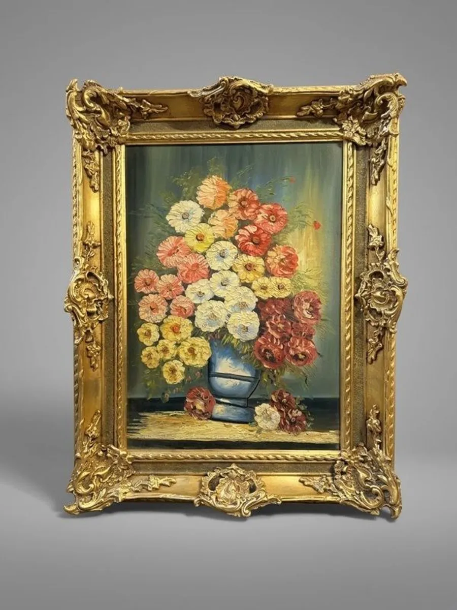 Rich Floral Still Life Ornate Framed Oil Painting - Image 1