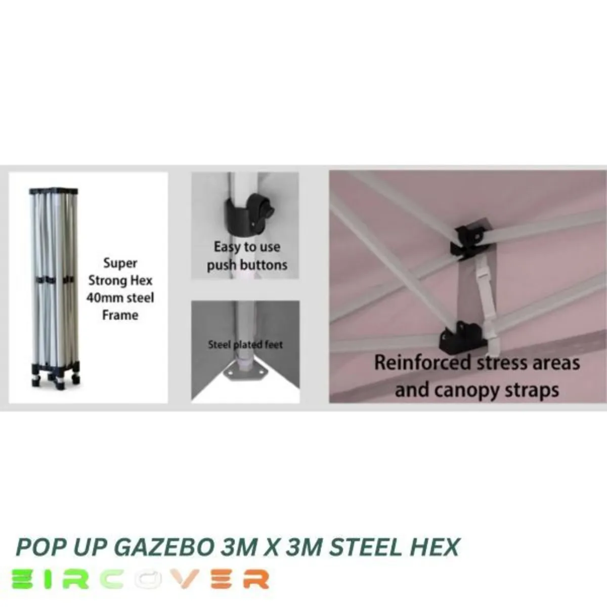 Market Grade  Pop Up Gazebo Steel 40mm Hex 3m x 3m - Image 2
