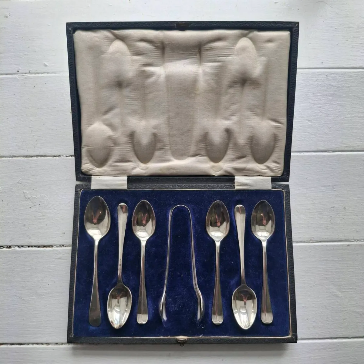 Antique Silverplate Teaspoons & Sugar Tongs - Image 1