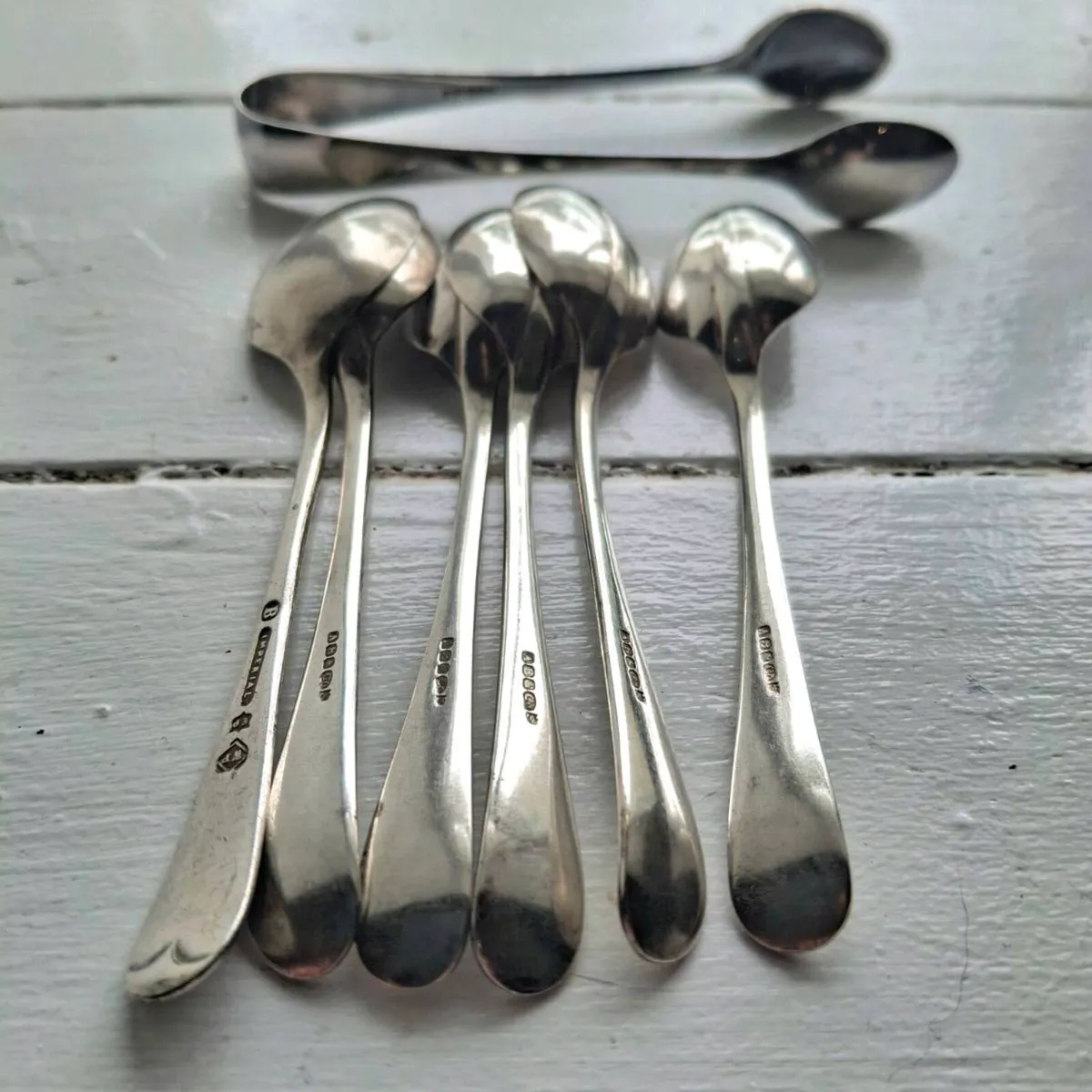 Antique Silverplate Teaspoons & Sugar Tongs - Image 2