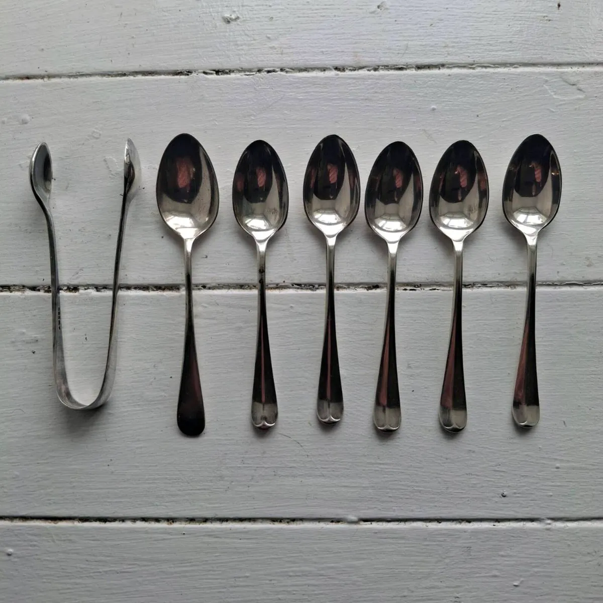 Antique Silverplate Teaspoons & Sugar Tongs - Image 3