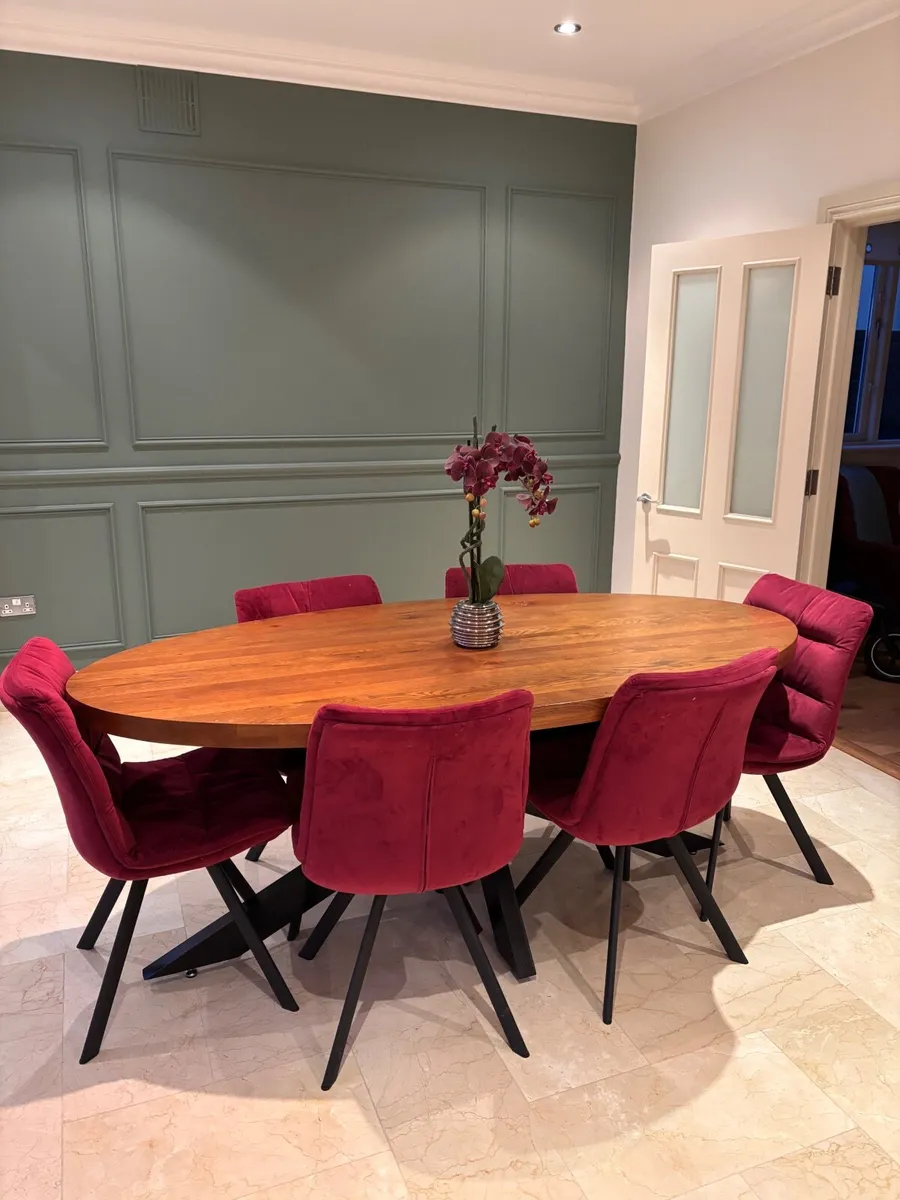 EZ Living Oslo Oak Dining Table &6 Burgundy Chairs - Image 2