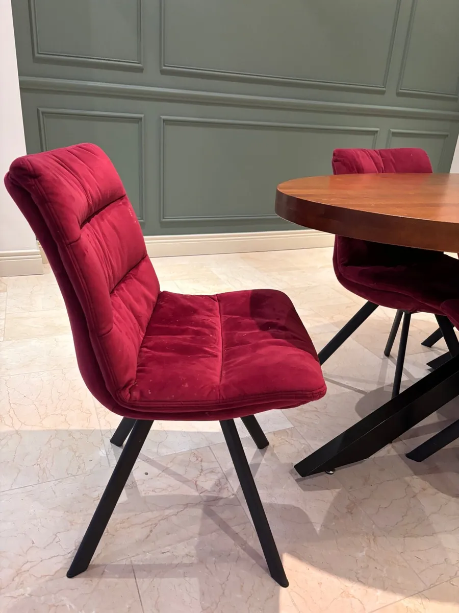 EZ Living Oslo Oak Dining Table &6 Burgundy Chairs - Image 3