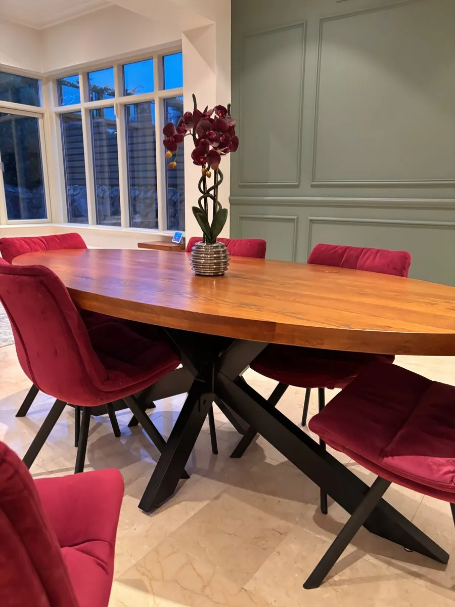 EZ Living Oslo Oak Dining Table &6 Burgundy Chairs - Image 4