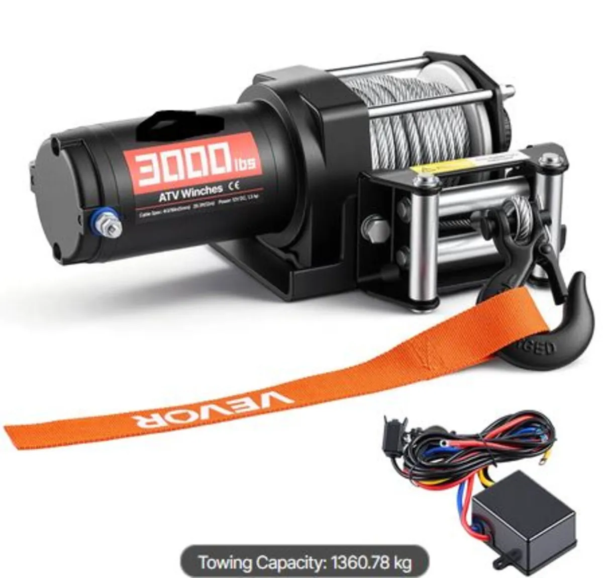 1360 kg Electric Winch, 12V DC ATV/UTV Winch - Image 1