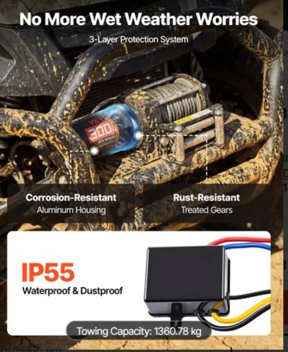 1360 kg Electric Winch, 12V DC ATV/UTV Winch - Image 4
