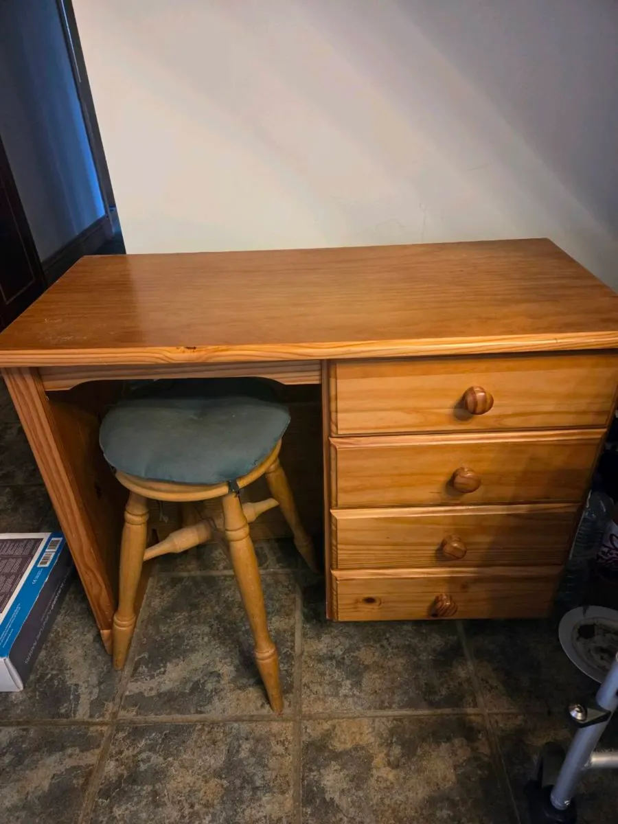 Solid desk with stool