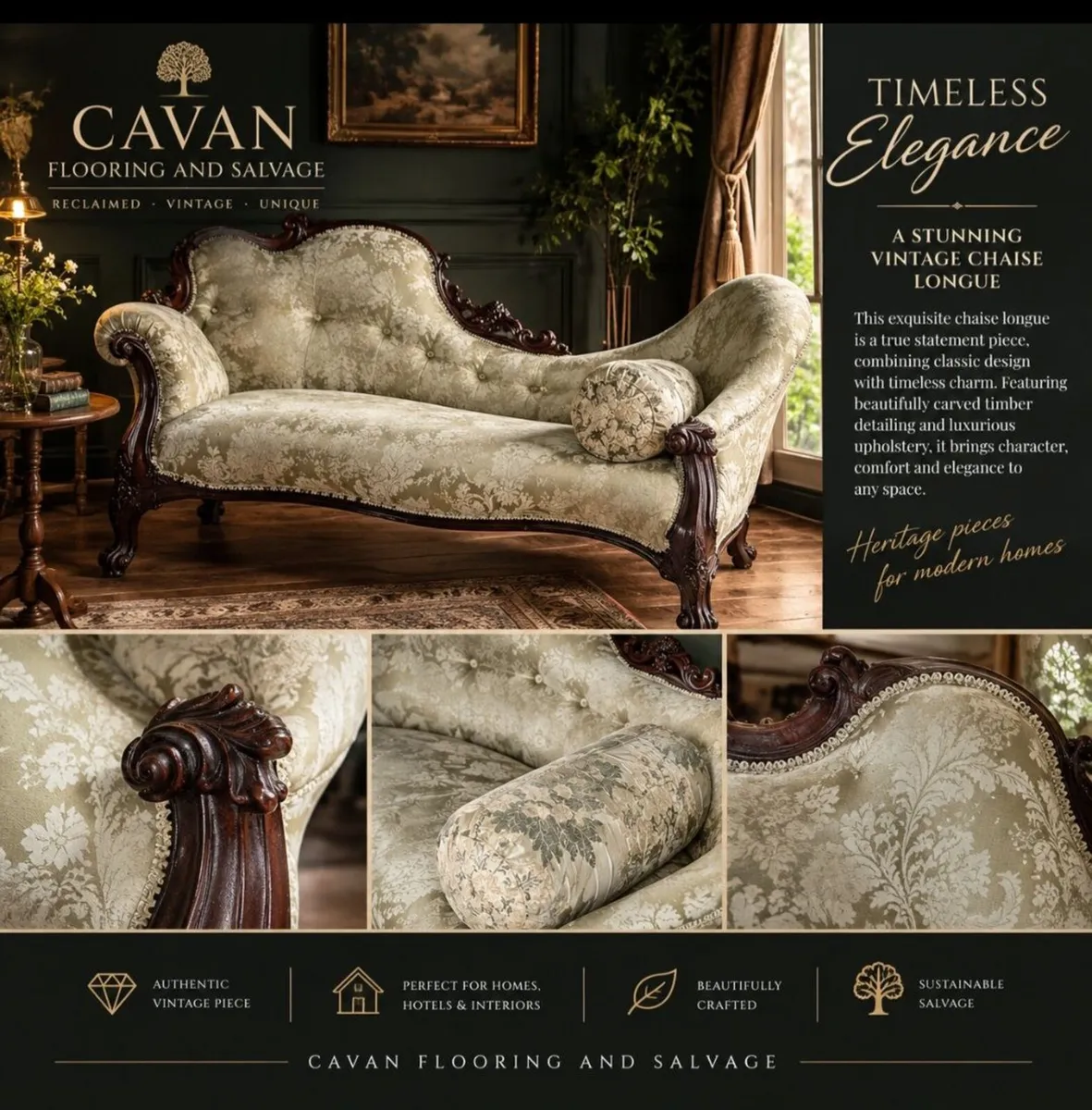 🛋️ VINTAGE ORNATE CHAISE LONGUE TIMELESS CRAFTSMA - Image 1