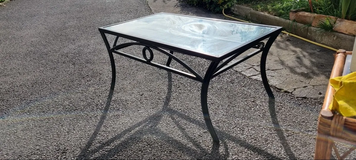 Table , glass top,black metal frame . - Image 2