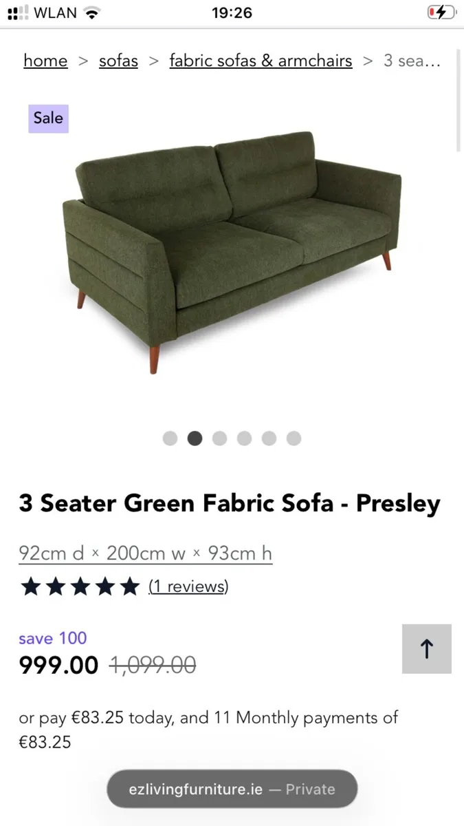 EZ Living „Presley“ Sofa , 3 seater, like new - Image 1