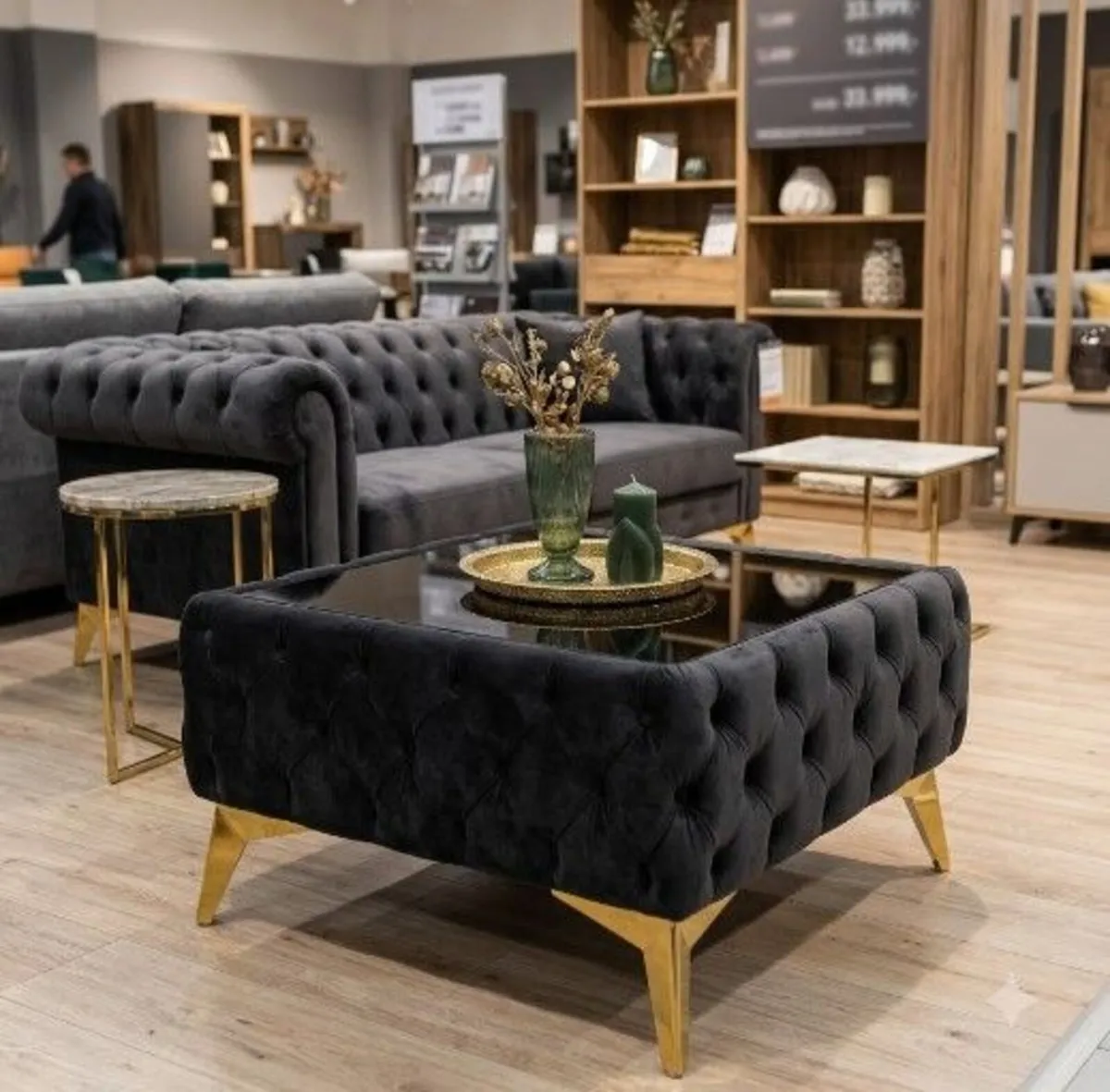 Luxury Velvet Chesterfield Coffee Table (63x63cm) - Image 2