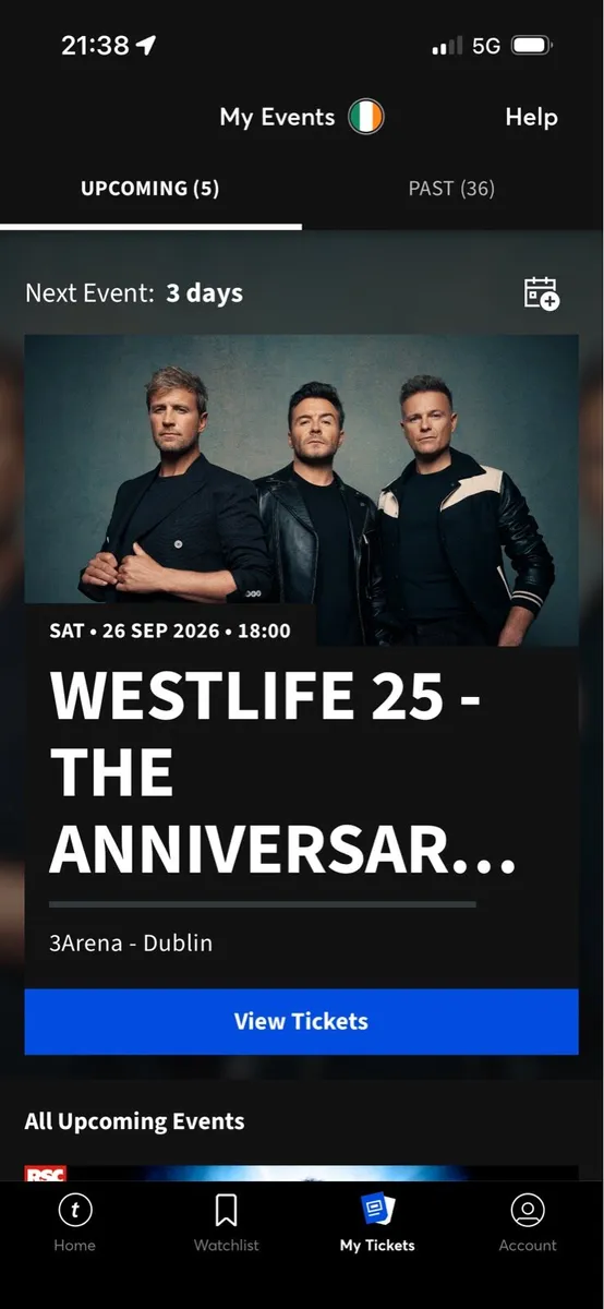 3 Westlife Standing Tickets 26th Sept