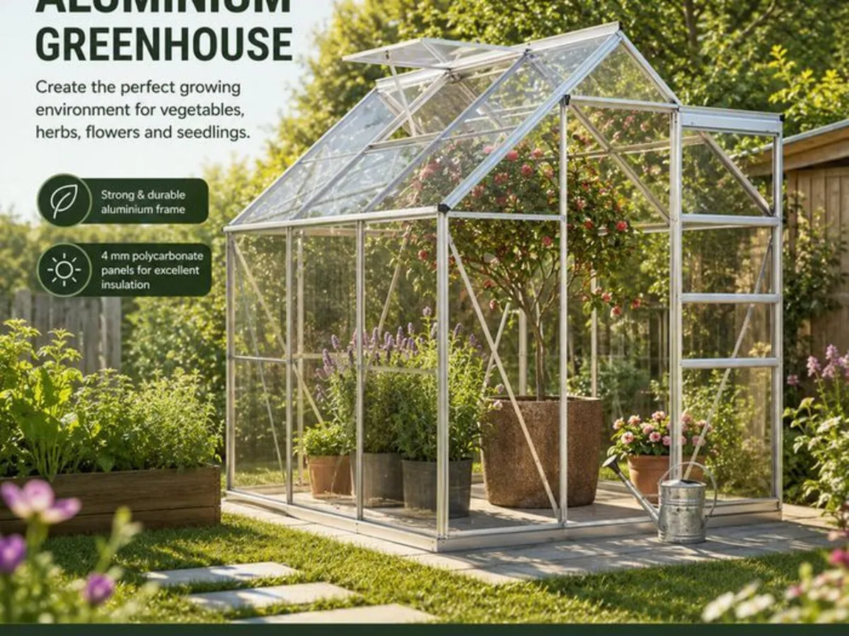 Aluminium Greenhouse 3.6m² Polycarbonate Garden Gr - Image 1