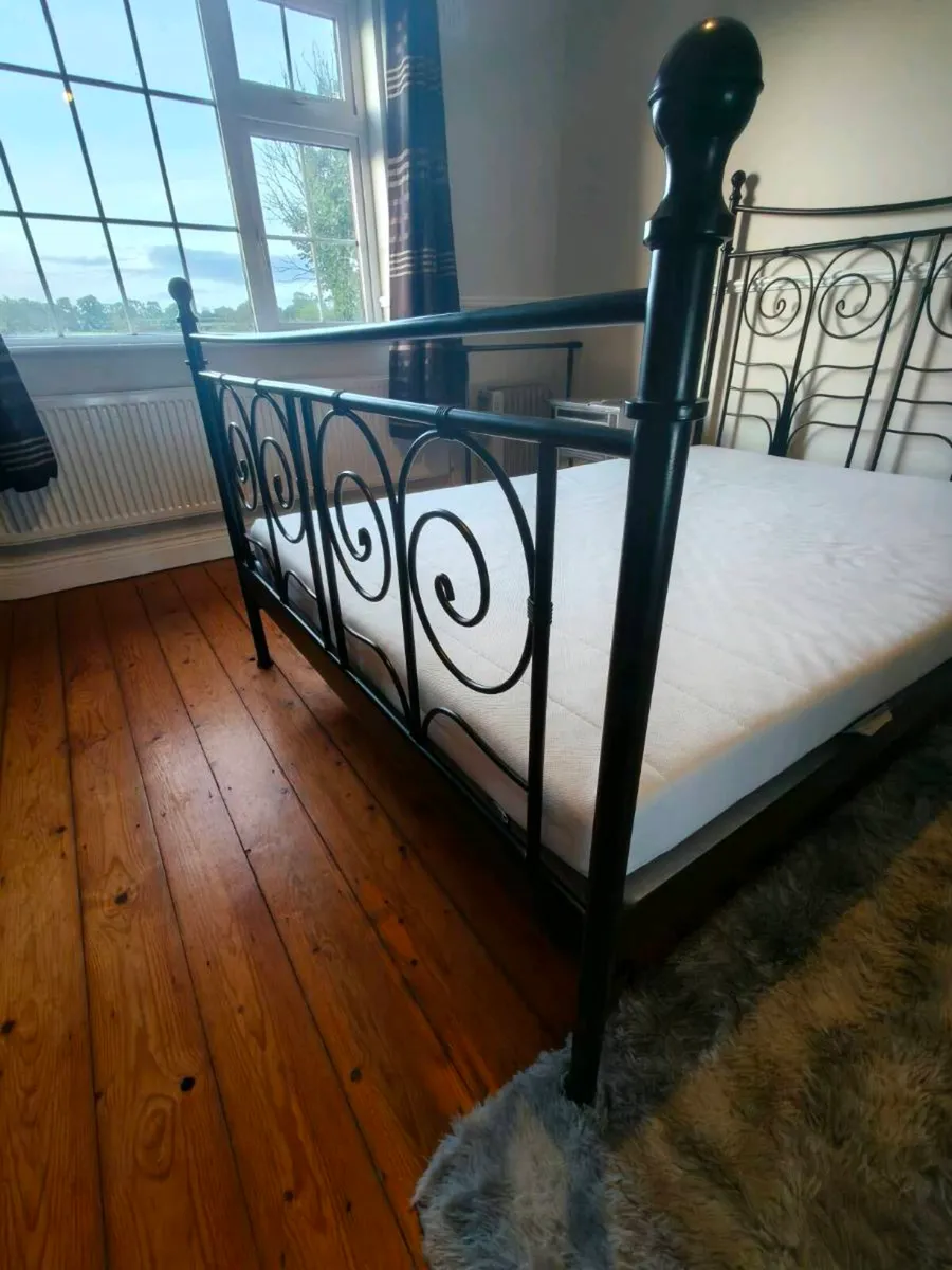 Black metal bed frame and mattress - Image 3