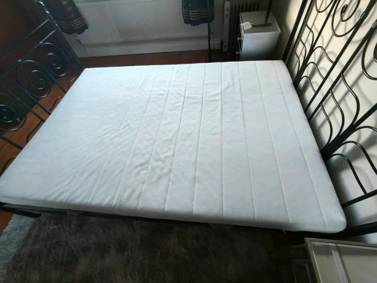 Black metal bed frame and mattress - Image 4