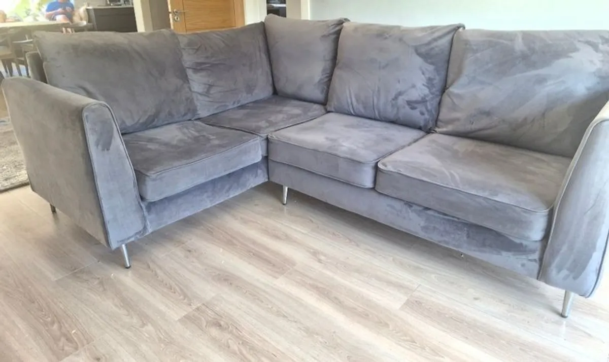 Modern Grey Velvet Corner L-Shape Sofa - Image 1