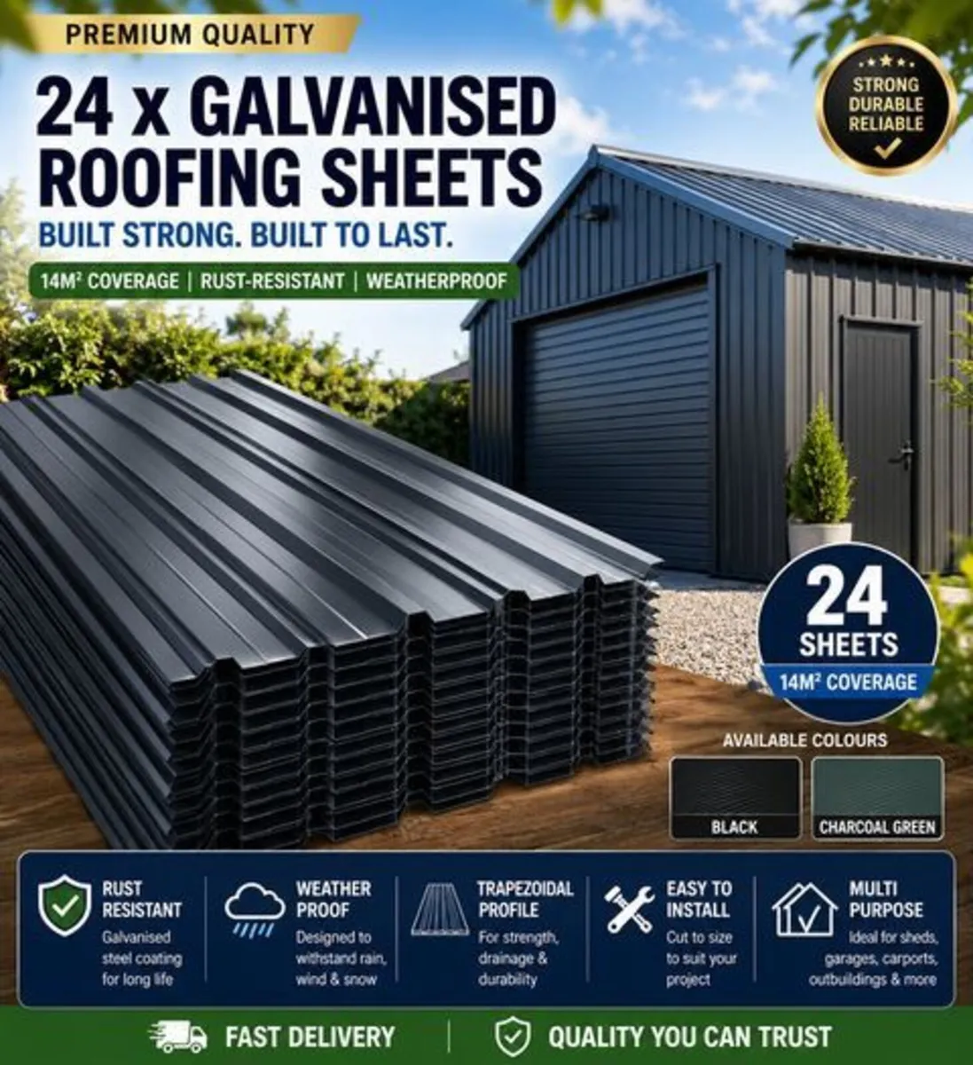24 x Galvanised Trapezoidal Corrugated Roofing She - Image 1