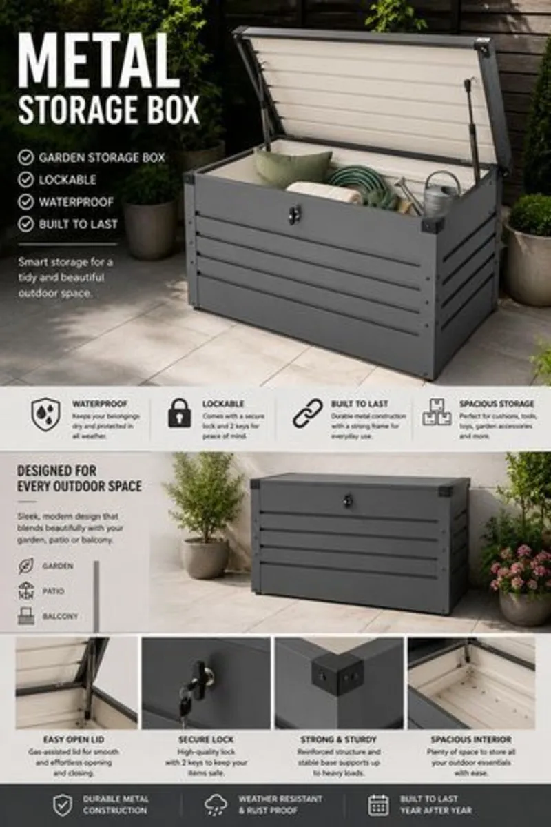 Metal Garden Storage Box 360L Waterproof Lockable - Image 3