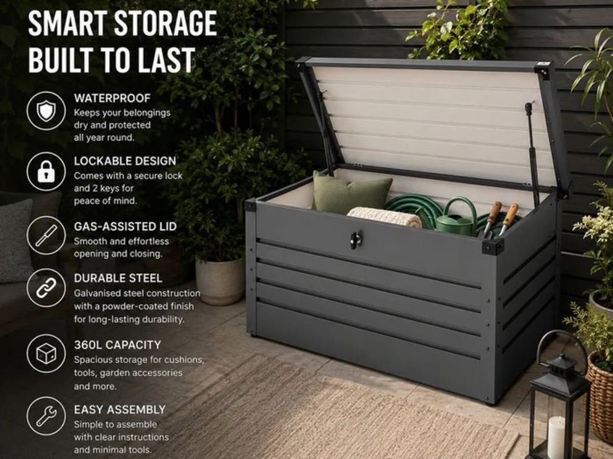 Metal Garden Storage Box 360L Waterproof Lockable - Image 4