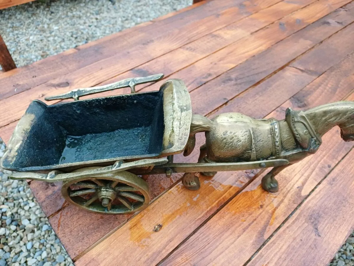 Antique Heavy Brass Horse & Cart - Image 4